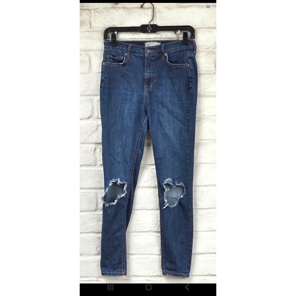 Free People Skinny Jeans Women's Size 28R Distressed Knee Ripped Denim